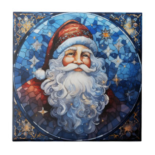 Blåfärgat glas av klassisk Jultomten Kakelplatta