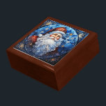 Blåfärgat glas av klassisk Jultomten Minnesask<br><div class="desc">Den här vackra presentlådan i Helgdag har en klassisk Jultomten-bild mot en blå nedfläckad som tittar bakgrund. Färg som dominerar är blåa,  guld,  röda och vita. Festiv!</div>