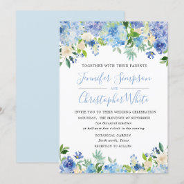 Blåfärgat Hydrangea-bröllopskort Inbjudningar