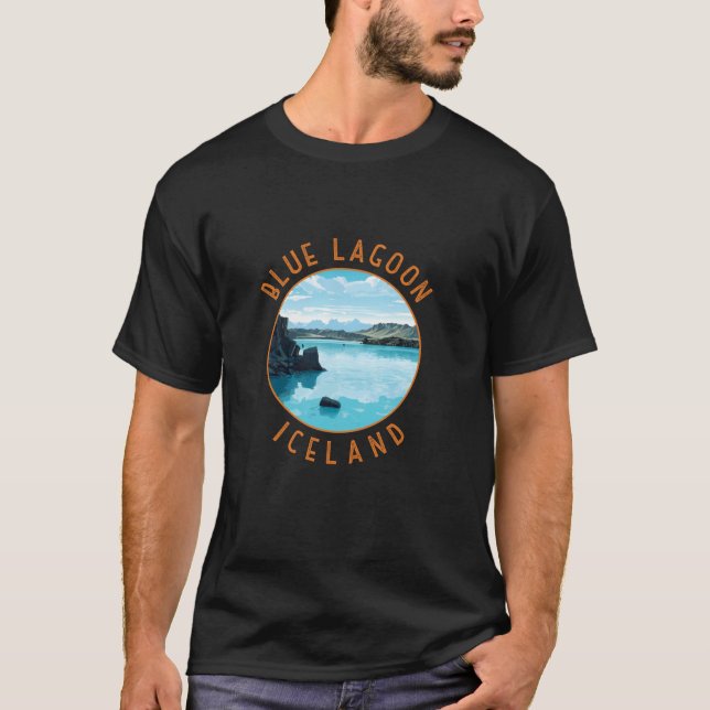 Blåfärgat Island med tryckt cirkel, Långärmad T Shirt (Framsida)