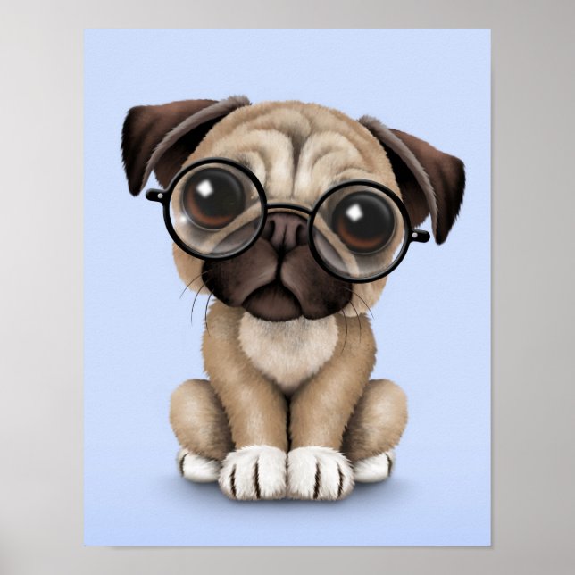 Blåfärgat läs-, Hund- och färgglas för valsbeläggn Poster (Framsidan)