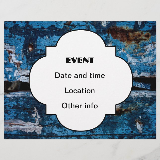 Blåfärgat trä reklamblad (Framsidan)