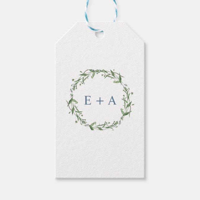 Blåfärgat vattenutandningsmonogram presentetikett (Framsidan)