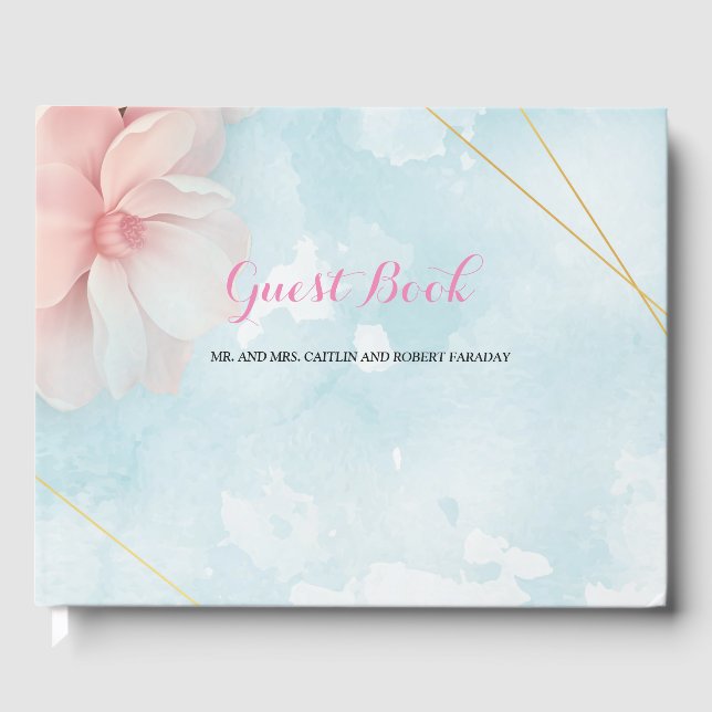 Blåfärggäst för rosa blommigt ram gästböcker (Framsida)