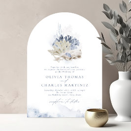 Blåfärgkorall och strandbröllop på stranden inbjudningar