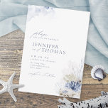 Blåfärgkorall och strandbröllop på stranden inbjudningar<br><div class="desc">Eleganten under havets tematiska inbjudan till strandbröllop innehåller dammiga blåfärgkorall,  stjärnfisk och sjöhäckar,  snyggtens manus och typsnittsinformation,  modern och romantisk,  underbar för havets tema sommarbröllop,  vintertropisk destinationsbröllop,  kusthavets temed bröllop. Visa alla matchande delar i samlingen.</div>