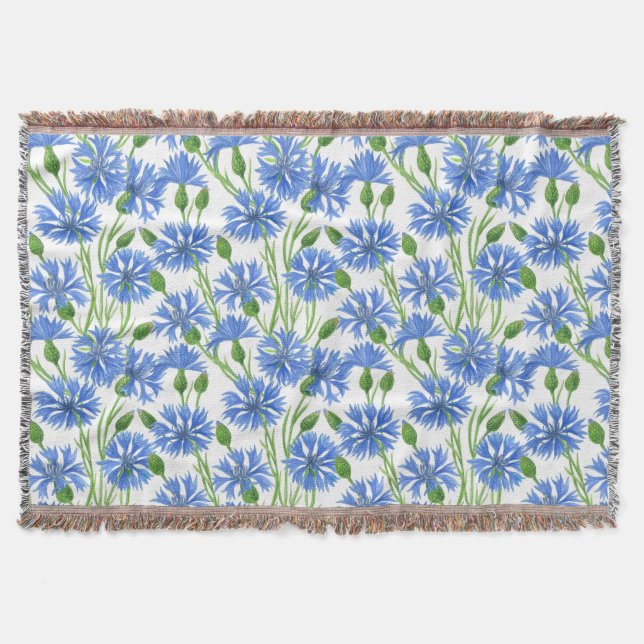 Blåfärgkornblommor, vild blommor på vitt filt (Framsidan)