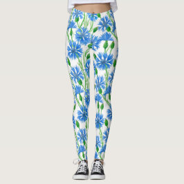 Blåfärgkornblommor, vild blommor på vitt leggings