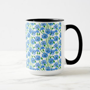 Blåfärgkornblommor, vild blommor på vitt mugg