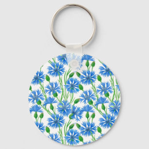 Blåfärgkornblommor, vild blommor på vitt nyckelring