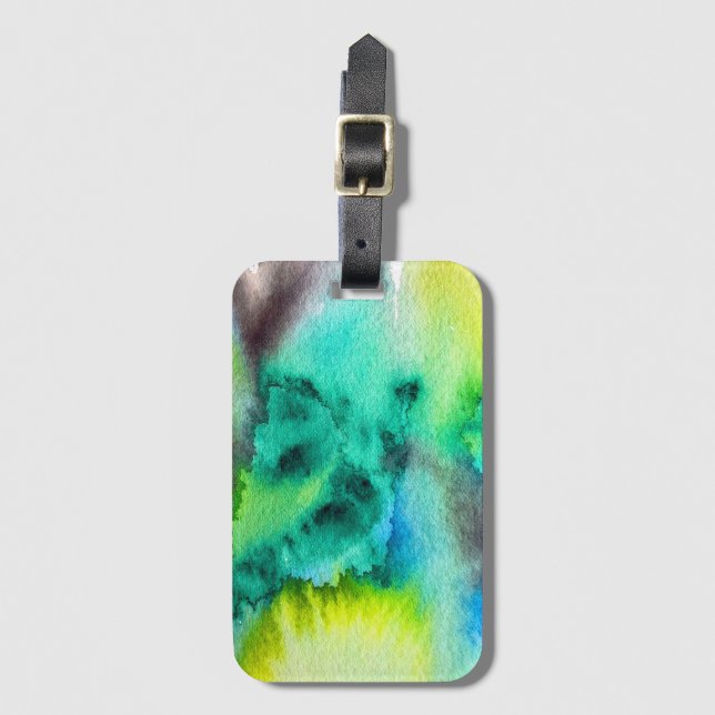 Blåfärgning av Grönt - vattenfärgskonst Bagagebricka (Framsida vertikal)