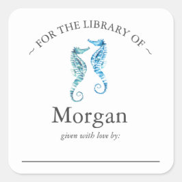 Blåfärgsbokning för sjöhästar fyrkantigt klistermärke