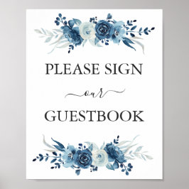 Blåfärgsbokstecken för blommigt bröllop poster