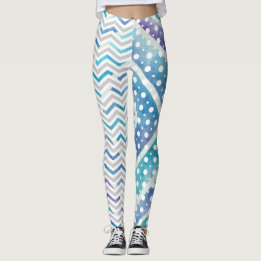 Blåfärgschevron, polka-punktsbeningar leggings