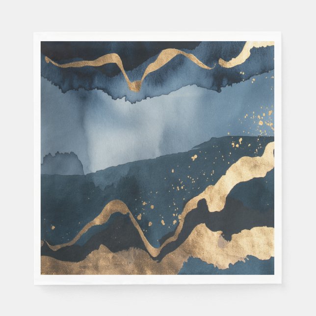 Blåfärgsfärg med guld-kryss pappersservett (Framsidan)