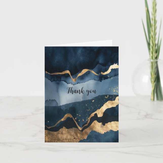 Blåfärgsfärg med guld-kryss tack kort (Framsida)