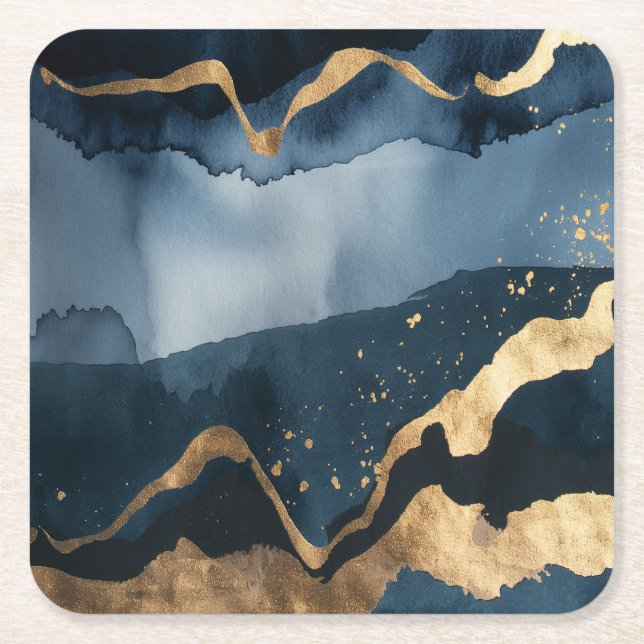 Blåfärgsfärg med guld-kryss underlägg papper kvadrat (Framsidan)