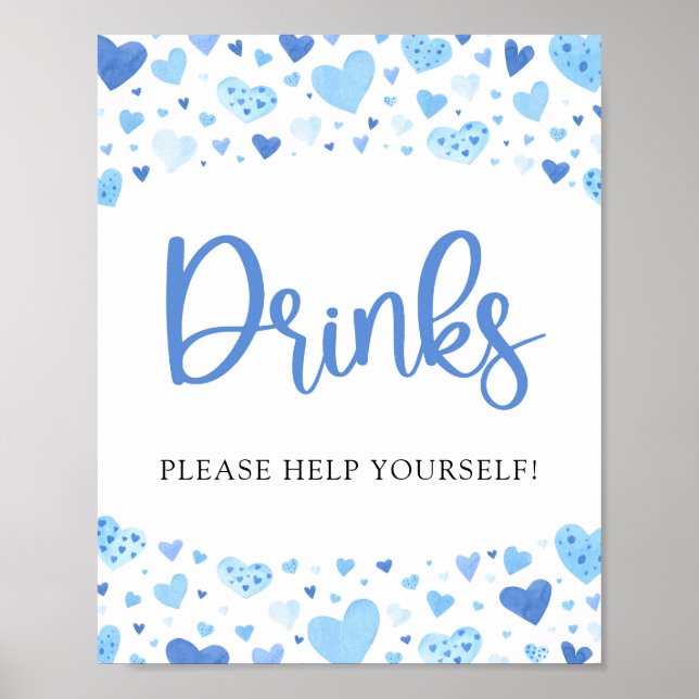 Blåfärgshärgar av vattenfärg Valentine Drinks Sign Poster (Framsidan)