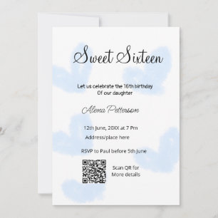 Blåfärgshem QR-Sweet sixteen Inbjudningar