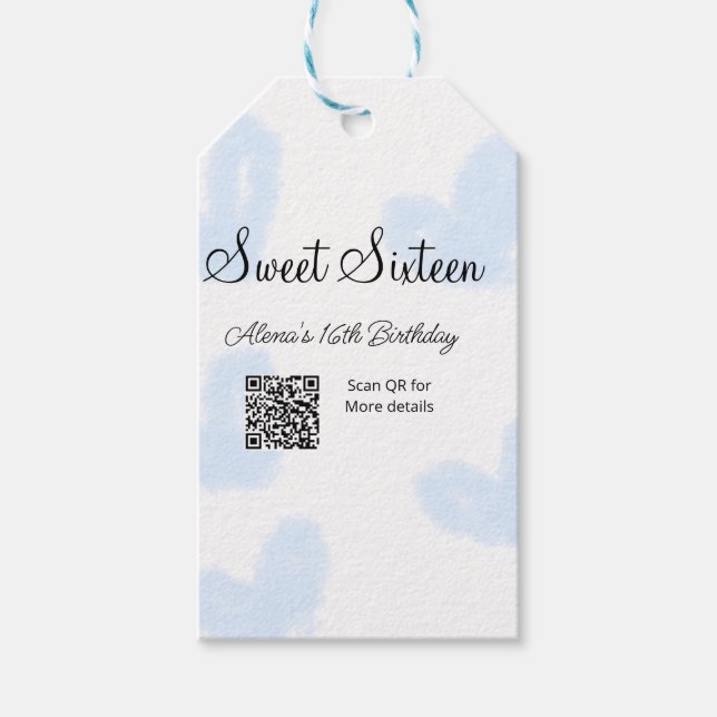 Blåfärgshem QR-Sweet sixteen Presentetikett (Framsidan)