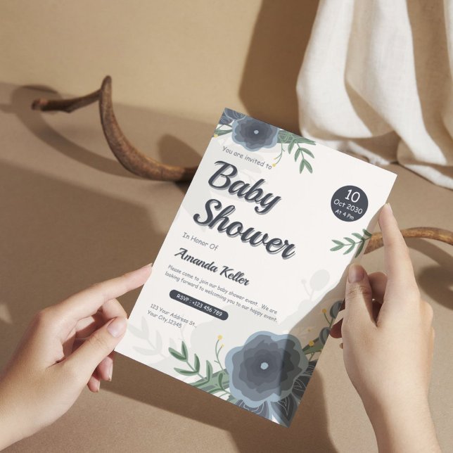 Blåfärgshögtalare för elegant, blåfärgad Blommigt Inbjudningar (Skapare uppladdad)