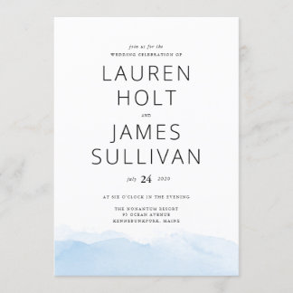 Blåfärgsinbjudan för badbröllop med blå ombre inbjudningar