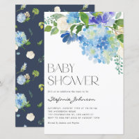 Blåfärgsinbjudan för blått Hydrangea Baby Shower