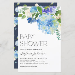 Blåfärgsinbjudan för blått Hydrangea Baby Shower