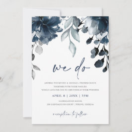 Blåfärgsinbjudan till Blommigten Garden bröllopsin Inbjudningar