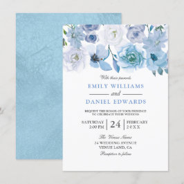 Blåfärgsinbjudan till Blommigten Vattenfärgsinbjud Inbjudningar