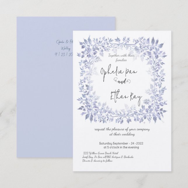Blåfärgsinbjudan till bröllopsinbjudan till Blåfär Inbjudningar (Fram/baksida)