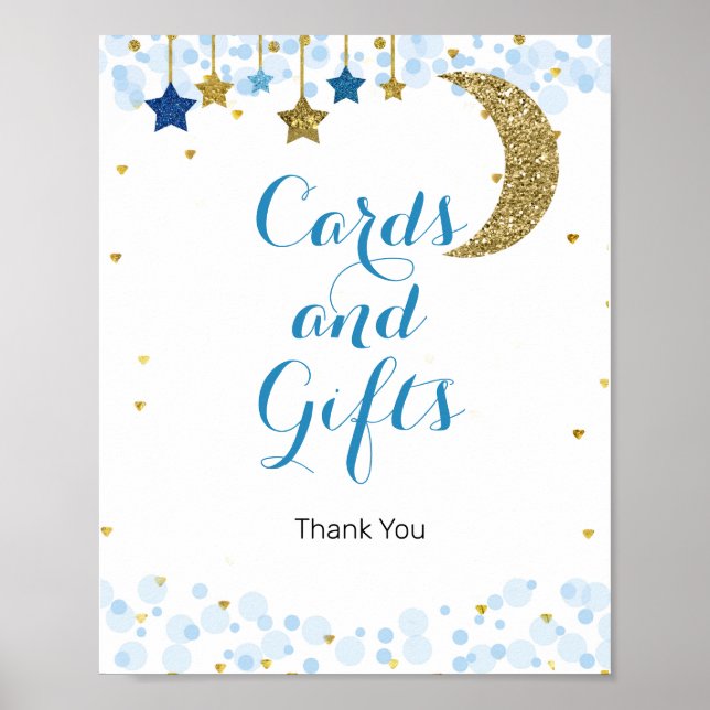 Blåfärgskort för guld i måne och presentkort poster (Framsidan)