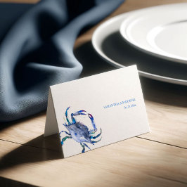 Blåfärgskort för vattenfärg vid kusten Bröllop Placeringskort