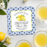 Blåfärgslemons Blue Tile Limoncello Bröllop Underlägg Papper Kvadrat<br><div class="desc">Elegant Watercolor Lemons on Blue Tile Homemade Limoncello Bröllop Tack Underlägg</div>