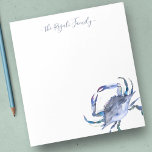 Blåfärgstall för Personlig av vattenfärg i Blått C Anteckningsblock<br><div class="desc">Elegant och kust,  den här personligen har namn eller monogram i en handskriven manustypografi med min vattenfärgskrabba i blå nyanser. Perfekt för bröllop eller dina sommaranteckningar. Om du vill se fler kontorsmodeller och skrapskablar som detta kan du besöka www.zazzle.com/dotellabelle</div>