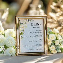Blåfärgstecken på Drink Menu Vit ros Bröllop Poster