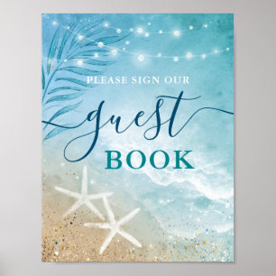 Blåfärgstecknet Beach Wedding Guest Bok Poster