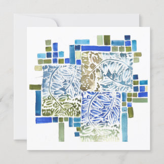 Blåfärgstecknet Blockprint Notecard ovikt Grönt Tack Kort