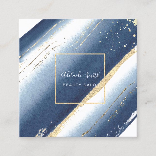 Blåfärgstreck och faux guld-folie fyrkantigt visitkort (Framsida)