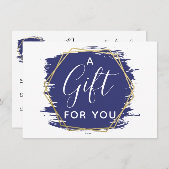 Blåfärgstreck och modernt Guld-kort Inbjudningar (Fram/baksida)