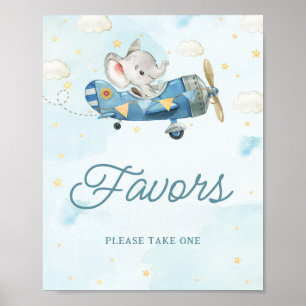 Blåfavoritsignatur för Cute Elephant Flygplan Även Poster