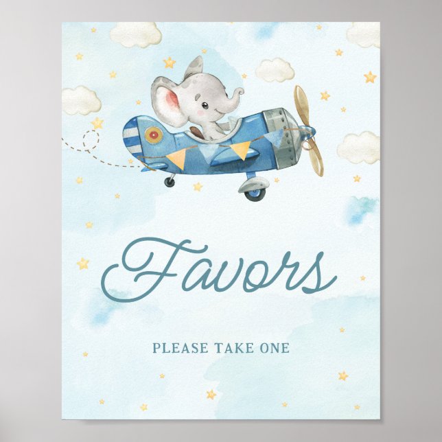 Blåfavoritsignatur för Cute Elephant Flygplan Även Poster (Framsidan)