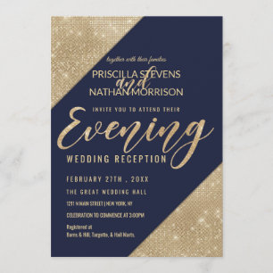 Blåfenad faux Glitter Sequin Evening guld Inbjudningar