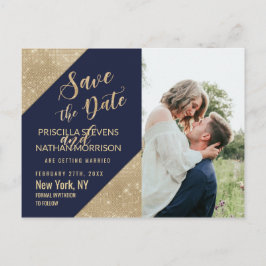 Blåfenad faux-sequin i guld Spara datum Meddelande Vykort