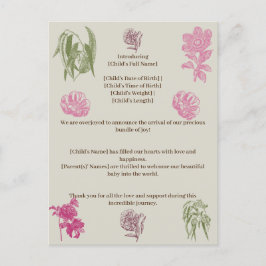 Blåfenad födelsevarning för Eucalyptus Girl Birth Inbjudan Vykort