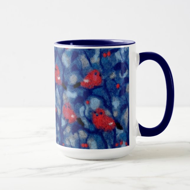 Blåfenor, rödfågelblått träd fiberkonst mugg (Höger)