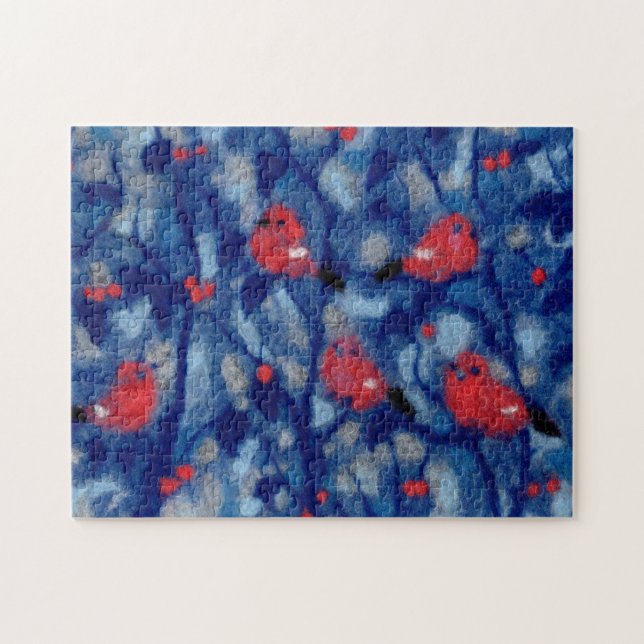 Blåfenor, rödfågelblått träd fiberkonst pussel (Horisontell)