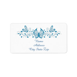 Blåfiberfjärilar och blommor adressetikett