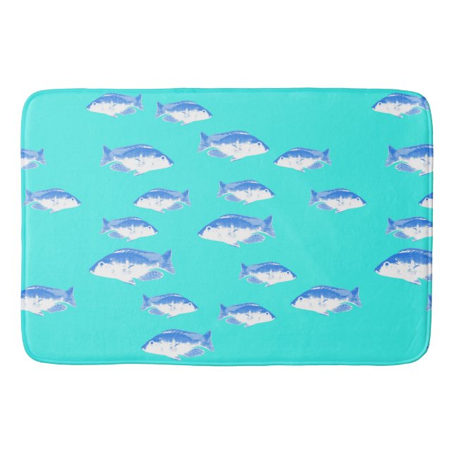 Blåfisk i turkos badrumsmatta (Framsidan)
