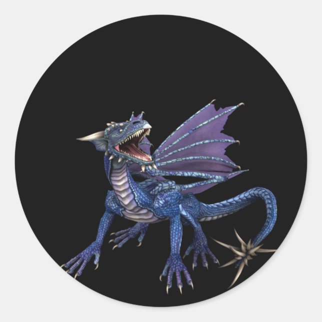 Blåfisk/Lila design 1: Fantasy Stickers Runt Klistermärke (Framsida)